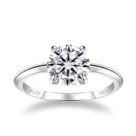 BREN 1 CT Moissanite Rings for Women, Round Cut D Color VVS1 Clarity Moissanite Engagement Ring Wedding Band Diamond Rings for Women,18K White Gold Plated 925 Sterling Silver Promise Rings for Her