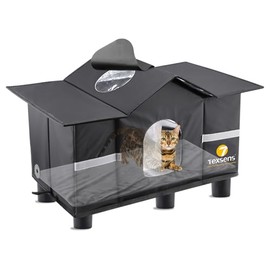 Outdoor Cat House for Winter, Weatherproof Cat Shelter for Outside, Waterproof/Insulated/Safe Escape Door/Roof Window, Warm Home for Outdoor Barn Feral Stray Cat