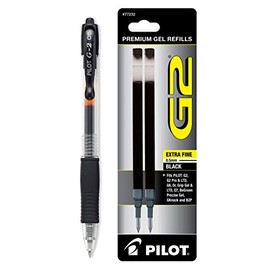 Pilot G2 Gel Ink Roller Ball, Black Extra Fine 1 Pen & 2 Refills (31103-77233) New