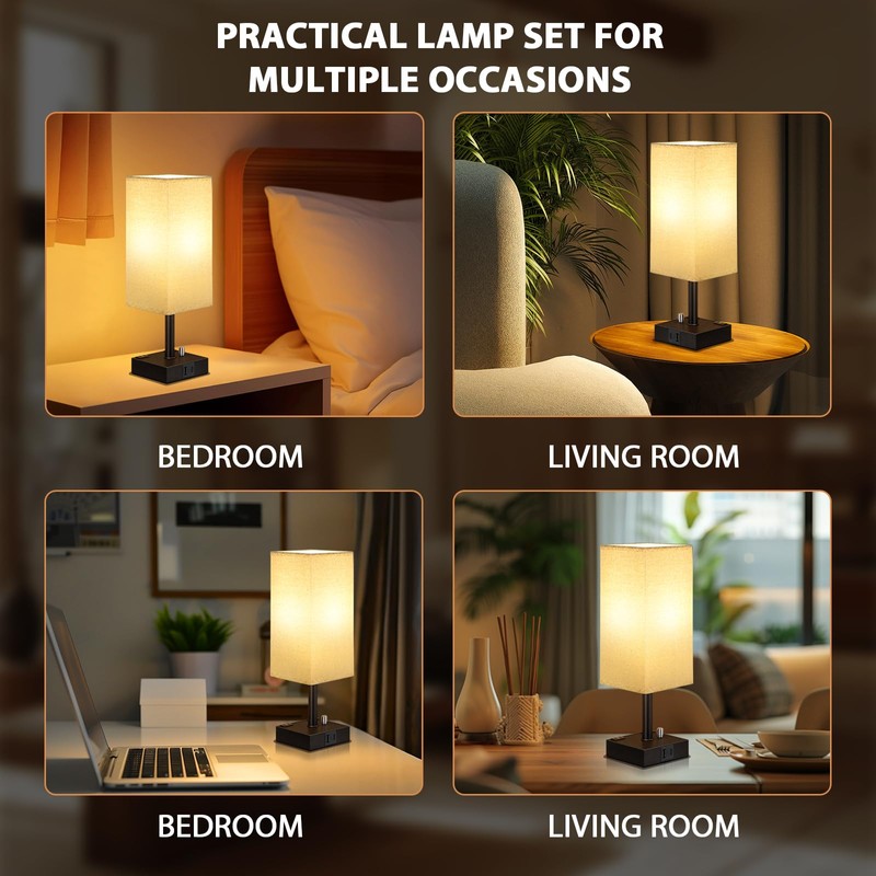 aooshine Fully Dimmable Nightstand Lamps Set of 2 - Table