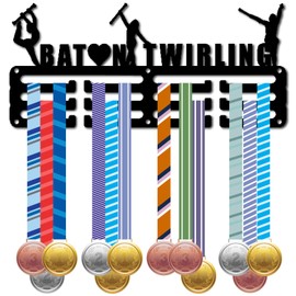 CREATCABIN Baton Twirling Medal Hanger Medal Holder Wall Mounted Frame Shelf Sports Gymnastics Medals Organizer Hooks Rack Gift for Gymnast Athlete Race Winner Medalist Women 11.4x5.1 Inch Black
