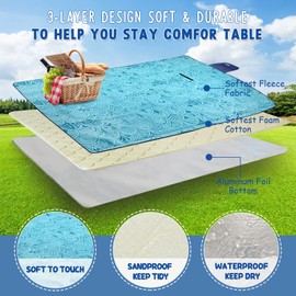 ZOMAKE ZOMAKE Picnic Blanket - Waterproof, Foldable, Sandproof - 79"x79" Concert, Beach, Yard, Outdoor Grass Blanket - Large (Peacock Blue)