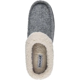 HAGGAR Men's Boiled Wool Fleece-Lined Sherpa Slippers, Grey, Large (9.5-10.5)