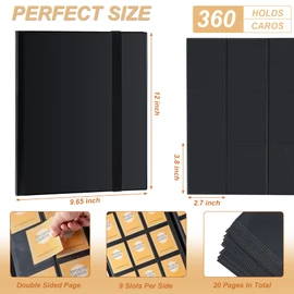 9 Pocket Binder Storage 360 Card Binder,Trading Card Binder Senior and Sturdy Side-Loading Album,Intended For YuGiOh,MTG, TCG,Game Cards & Baseball Card Binde,(Black)