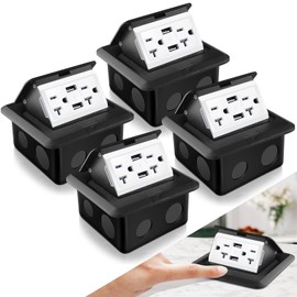 Hoolerry 4 Pack Pop up Floor Outlet Kit Waterproof Electrical Outlet Cover Box with 4.8A USB Charger 20Amp Weatherproof Floor Outlet Tamper Resistant Outlet Receptacle for Countertop Home (Black)