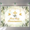 First Holy Communion Backdrop Greenery Baptism God Bless Backdrop Gold