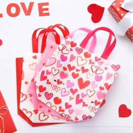 Huhumy 24 Pcs Valentine's Day Gift Bags with Handle Non Woven Treat Bags Reusable Valentines Day Heart Love Tote Bag for Valentines Wedding Mother's Day Gift Wrapping Supplies, 13 x 5 x 11 Inch