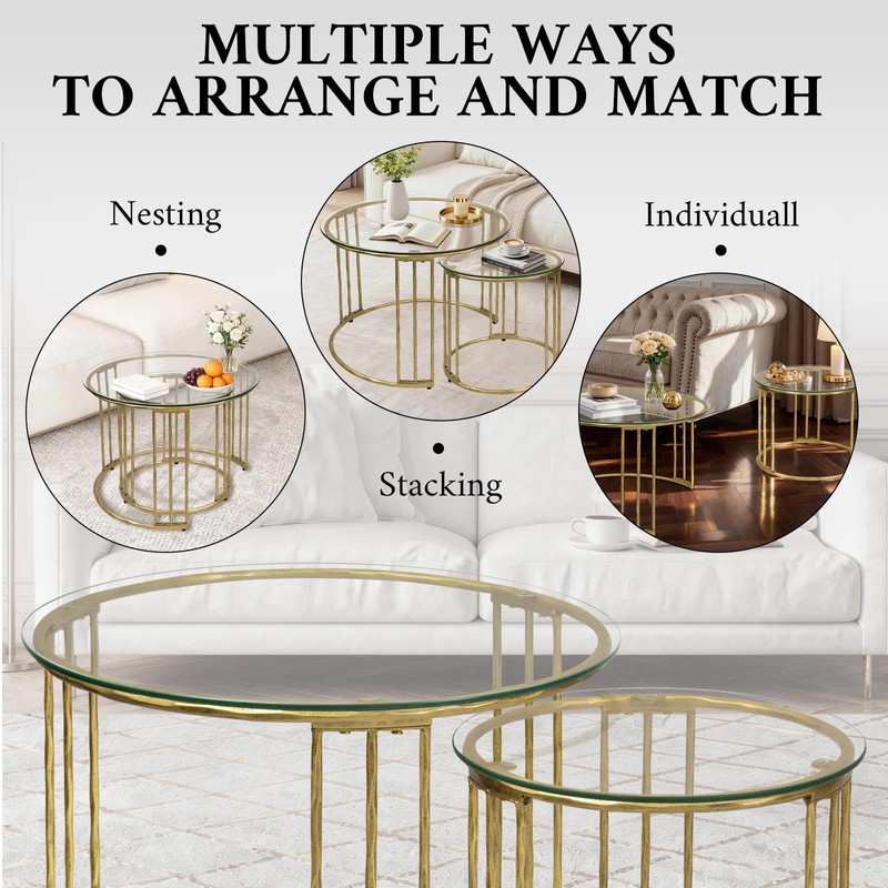 Nesting Coffee Table Set of 2, 23.6" Round Coffee Table,