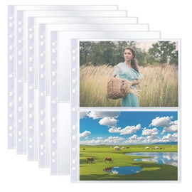 Pack of 60 A4 Photo Sleeves with 240 Pockets, Transparent Postcard Sleeves for A4 2/3/4 Ring Binder, Double-Sided Photo Page Protectors with 2 Compartments, Transparent Sleeves A4 for Families