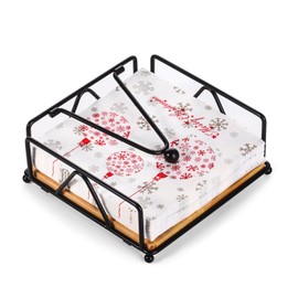 Metal Napkin Holder,Modern Wooden Base Flat Napkin Holder for Table with Weighted Arm,for Kitchen Table Decor,Cocktail, Bathroom, Party (Black)