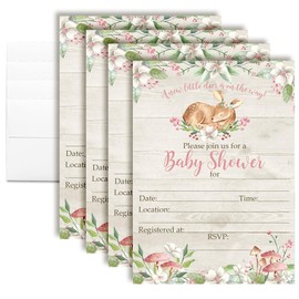 Little Deer Woodland Watercolor Floral Baby Shower Invitations for Girls, 8 Pack 5x7 Fill In Cards with Eight White Envelopes by AmandaCreation