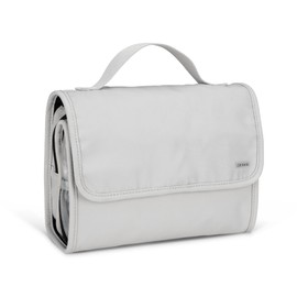 ROOTS Hanging Toiletries Bag for Travel – Foldable with 4 Zippered Compartments, Wet Pocket, Double Velcro Closure, Made from Recycled Fabric – Off White