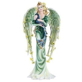ICE ARMOR 9.25" H Green Angel Fairy with Peacock Statue Fantasy Decoration Figurine