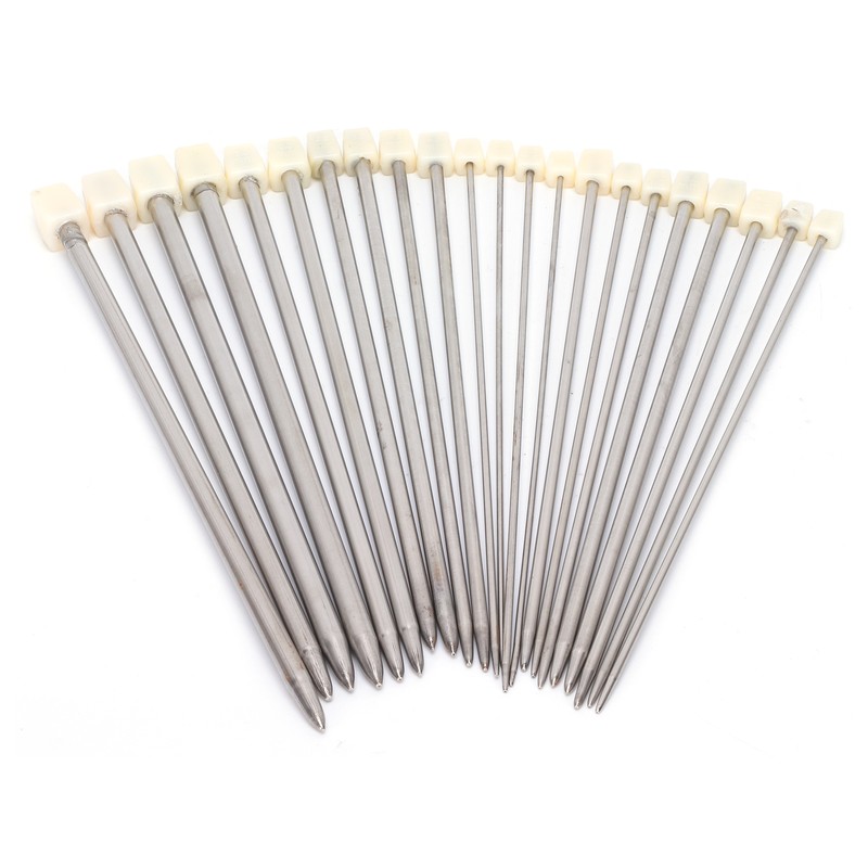 22Pcs Knitting Needles Stainless Steel Straight Single Pointed HandMade Wool