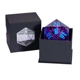 Cusdie 55MM D20 DND Dice with Sharp Edges, Single 20 Sided D&D Dice, Handcrafted Polyhedral Dice, for Role Playing Game Dungeons and Dragons Gift(Purple with Bubbles)