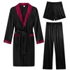 SWOMOG Men's 3 Pcs Robe Silk Satin Kimono Bathrobe with