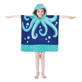 Kids Hooded Towel Poncho Boys Girls Towels With Hooded Super Soft Beach Bath Swimming Children Changing Bathroom Quick Drying Microfibre Fun Designs One Size Robe Ponchos, Octopus