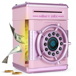 Yellcetoy Children's Money Box, Steering Wheel Safe Children with Code, Electric Safe, Piggy Bank, Money Safe, ATM Piggy Bank, Birthday Christmas Gifts for Girls 3 4 5 6 7 8+ Years Pink