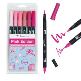 Tombow ABT Dual Brush Pen, Pink Edition, Pen with Two Tips, Perfect for Hand Lettering and Bullet Journal, Watersoluble, Set of 6
