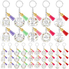 Moucuny 50 Pcs Mother's Day Church Gifts 10 Styles Christian Keychains Wildflower Acrylic Keychains with Tassel Inspirational Religious Keyrings Church Gifts for Mom Women