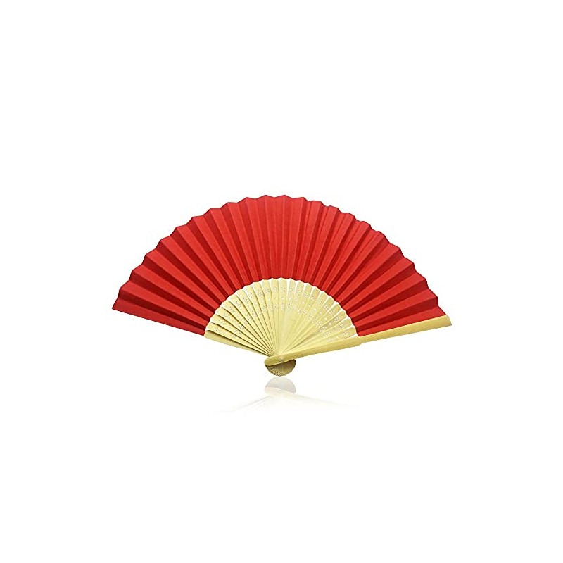 Vruti's Red Paper Foldable Hand Held Bamboo and Wooden Fan