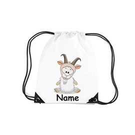 Children's Gym Bag Gym Bag Animal Motif Goat with Name of Choice, White