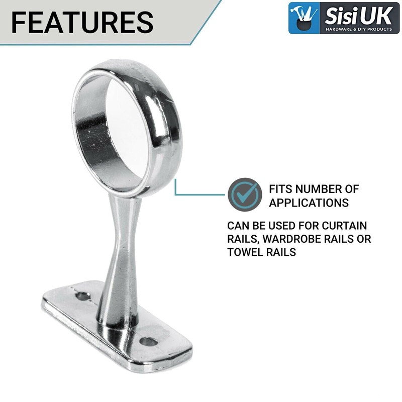 Wardrobe Rail Centre Supports Brackets 19mm Chrome Plated Round Wardrobe