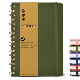 Lined Spiral Journal Notebook, A5 Hardcover Spiral Journals for Women Men, 150 Numbered Pages Spiral Bound Notebook, 100 GSM College Ruled Notebooks for Writing Note Taking 5.75" x 8.38", Olive Green