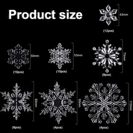 54 Pieces 7 Types Acrylic Snowflake Decorations Clear Christmas Snowflake Ornaments Crystal Xmas Snowflakes for Christmas Tree Winter Party Hanging Decoration