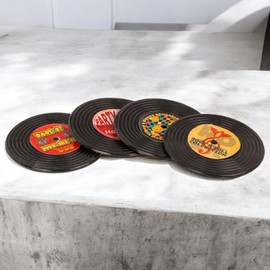 MIJOMA Set of 4 Refrigerator Magnets Retro Design Record / Cassette 4.2 cm High Quality Plastic Vintage Home Decoration Creative Memories (Retro Record)