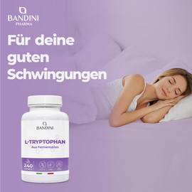 Bandini® L-Tryptophan 500 mg - Tryptophan Supplement for Sleeping and Improving Sleep Quality - 240 Capsules (8 Month Supply) - Anti-Stress Sleeping Aid - Vegan