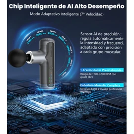XXZU Mini Pistola de Masaje 4000mAh Massage Gun con 4 Cabezas 7 Velocidades, Pistola Masajeadora Muscular Portatil para Hombro Cuello Espalda y Piernas, Relajar Los Músculos Aliviar el Dolor, Gris