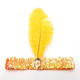 Zhzrche 1920s Feather Headband For Mardi Gras Women Vintage Sequins Rhinestones 20s Flapper Headpiece (Yellow, One size)