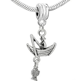 "Fisherman Fishing on Boat" Charm Pendant for European Snake Chain Bracelets