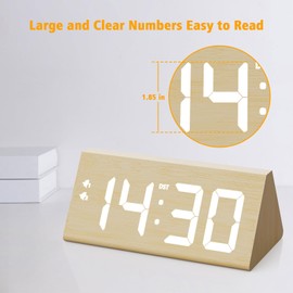 fomobest Wooden Digital Alarm Clock, 0-100% Dimmer, Dual Alarm Settings, Weekday/Everyday Mode (Light Bamboo)
