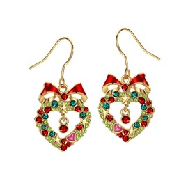 18K Gold Plated Cubic Zirconia Christmas Drop Earrings for Women Fishhook Wreath Earrings for Women Xmas Earrings