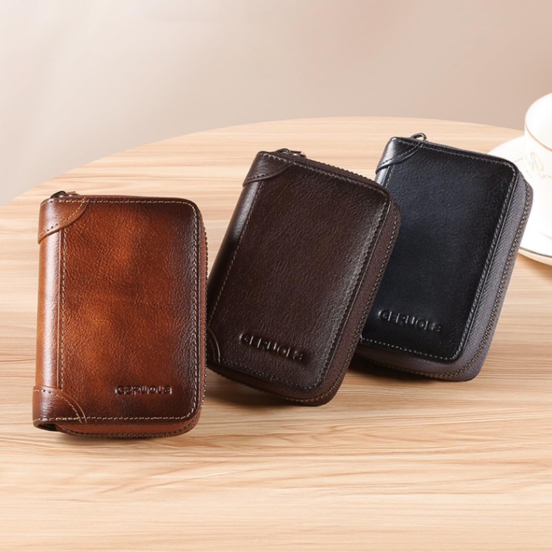 PORRASSO Card Bag Cowhide Wallet Men Coin Purse RFID Blocking