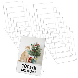 10 Pack Acrylic Photo Frames 6X 4 Inches Clear Picture Frames Plastic Collage Frames Flyer Display Vertical Slanted Back Stand Up Sign Holder for Office Desktop Photo Picture Menu Document