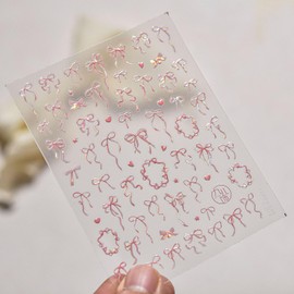 Bow Nail Stickers for Nail Art Valentine’s Day Nail Decals Pink Bow Heart Nail Design Stickers Self-Adhesive Aurora Nail Art Decals Cute Nail Supplies Holiday Nail Decorations for Women DIY Manicure
