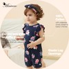 Minicoco Baby Girl Romper 100% Cotton Breathable Soft with Headband,