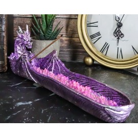 Ebros Gift Magenta Sunset Dragon Guarding Pink Quartz Crystal Quarry River Incense Burner Holder Figurine 10.5" Long Fantasy Mythical Dungeons and Dragons Home Decorative Accent Statue