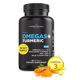 Livingood Daily- Suplemento de Omega 3, 6, 9 Plus, crcuma y curcumina Omega 3 (EPA y DHA) que favorece la salud del corazn y las articulaciones       