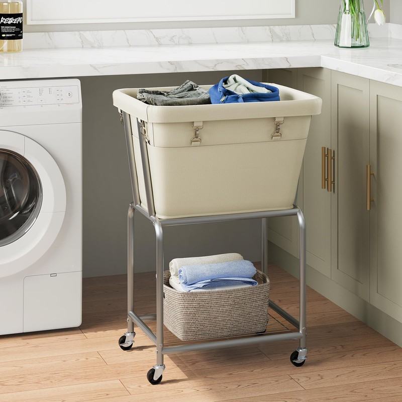 ELYKEN Rolling Laundry Hamper with Wheels, Laundry Cart with Removable