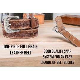 F&L CLASSIC mens Western full grain Leather belt Strap w/Snaps for Interchangeable Buckles, USA,7-941-06-size 40