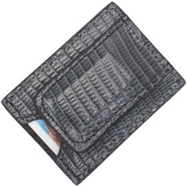 Genuine Tegu Lizard Skin Magnetic Money Clip Wallet (3 Card Slots, Gray)