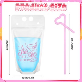 100Pcs 16oz A Tini Bit Older Stand-Up Plastic Drink Pouches Martini Juice Pouches with Straws Heavy Duty Hand-Held Zipper Translucent Beverage Bags for Bachelorette Martini Party Smoothie Drinkware