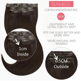 Loxxy Human Hair Clip in Extensions 110Gram 7Pieces 14inch Darkest Brown Seamless Hair Extensions Clip in Invisible PU Skin Weft With Clip in Extensions Human Hair Natural Silky Straight #2