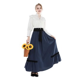 CR ROLECOS Medieval Dress Renaissance Costume Women's Victorian Dress Women's 2-Piece Victorian Blouse with Renaissance Maxi Skirt, royal blue