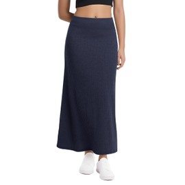 Urban CoCo Women's High Waist A-Line Maxi Skirt Comfy Ribbed Knit Long Skirt(M,Navy Blue)