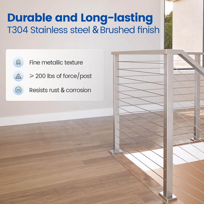 Muzata Corner Cable Railing Post 42 Inch 42"x2"x2" T-drilled One-Post